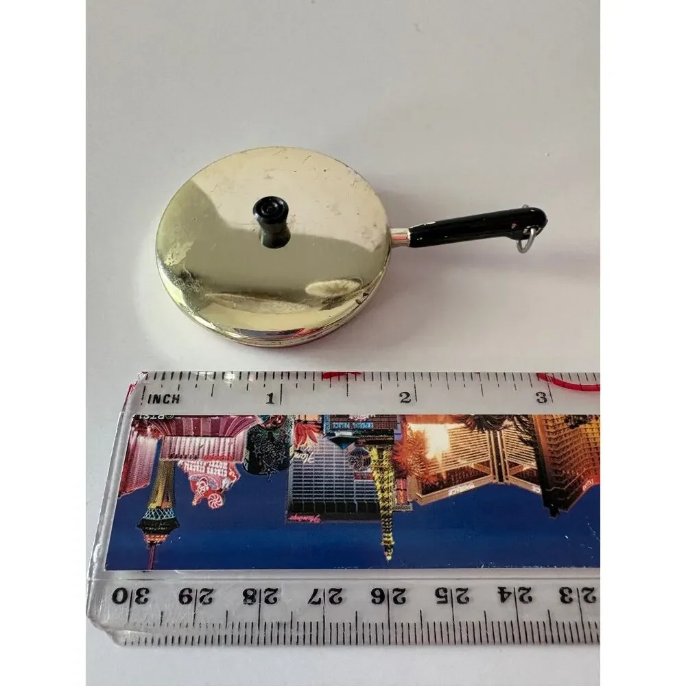 Vintage Acme Mini Frying Pan Fridge Magnet Dollhouse Kitchen Silver Skillet